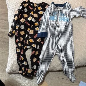 Carter's Black Breakfast and Blue Striped Footies